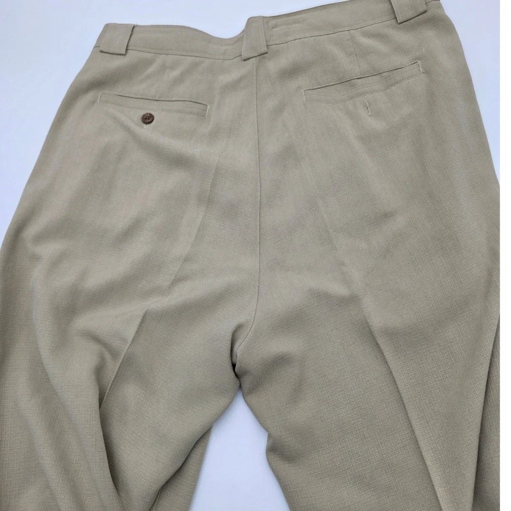 Tommy‎ Bahama Dress Pants Mens 36 Tan Good 100% Silk Pleated Textured Tropical